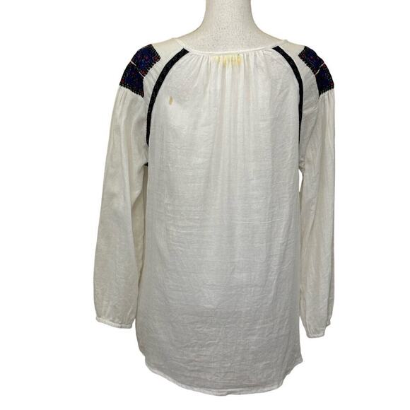 Roller Rabbit embroidered peasant top, blue/cream, large, bohemian, hippie - Picture 3 of 7